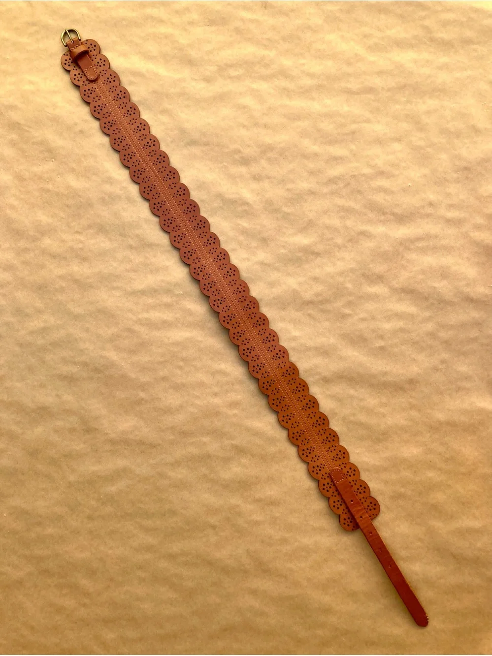 Anthro ❉ Scalloped Faux Leather Wide Brown Belt Size S/M
